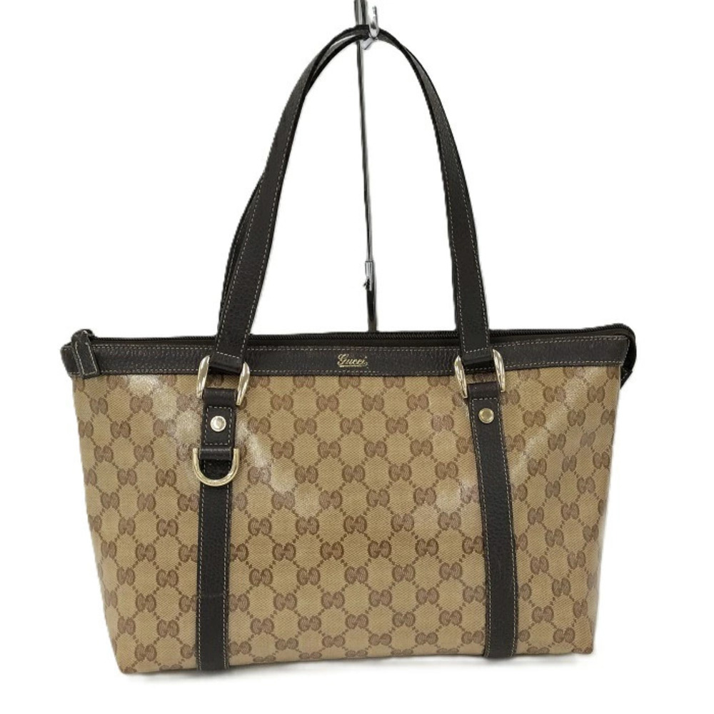 Gucci Tote Bag GG Crystal Leather Beige Brown